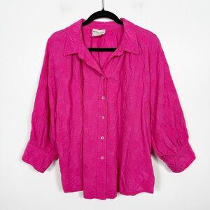 Go Fish Clothing & Jewelry Co. pink embroidered tunic button front cotton top XL